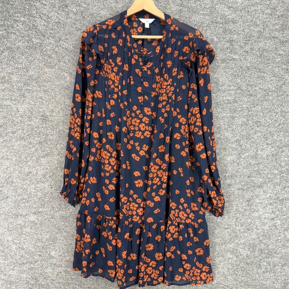 Time And Tru Dresses & Skirts - Time And Tru Dress Women L Large Blue Floral Shift Midi Button Long Sleeve Lined